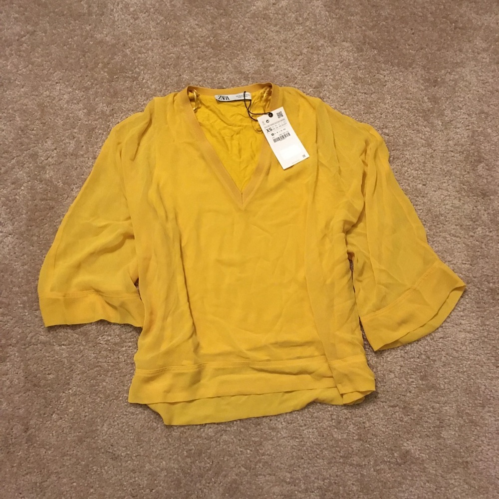 Zara sheer drop sleeve blouse